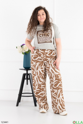Women's white and beige printed batal palazzo trousers