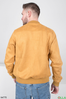 Мужская темно-желтая куртка-ветровка из экозамши