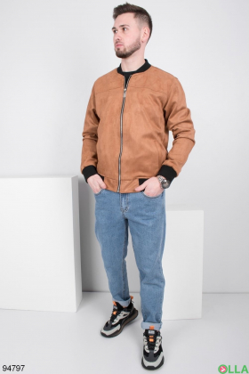 Мужская коричневая куртка-ветровка из экозамши