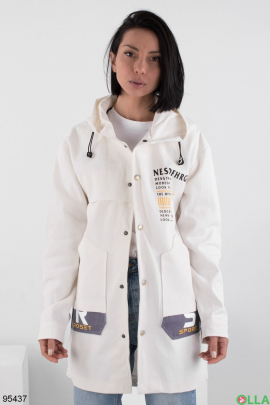 Women's windbreaker with inscriptions, with a hood