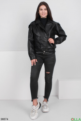 Women's black eco-leather jacket