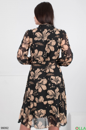 Жіноча чорно-бежева сукня в квітковий принт