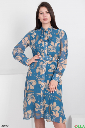 Жіноча синьо-бежева сукня в квітковий принт