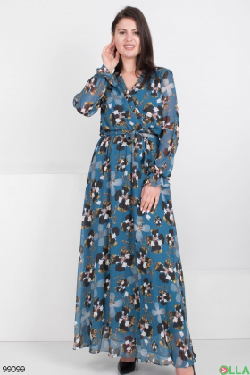 Жіноча темно-синя сукня в квітковий принт