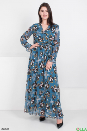 Женское темно-синее платье в цветочный принт