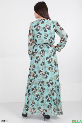 Женское бирюзовое платье в цветочный принт