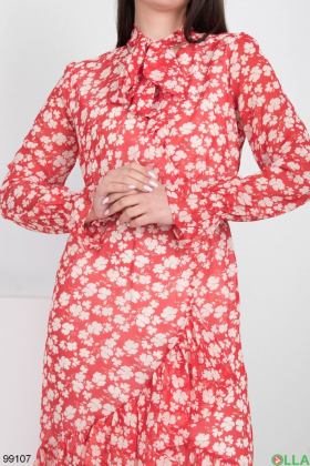 Women's red dress in floral print
