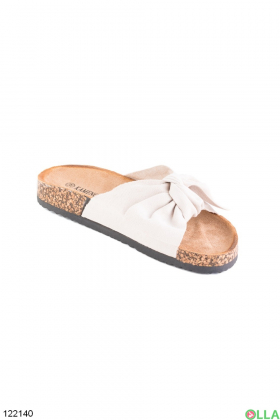 Women's light beige eco-suede slippers