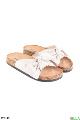 Women's light beige eco-suede slippers