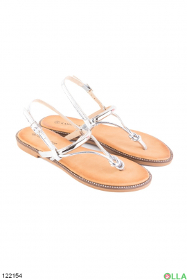Women's silver sandals made of eco-leather