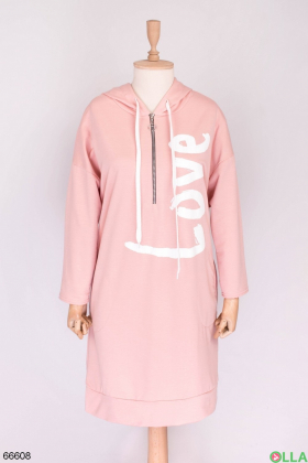 Женское розовое худи-платье с надписью