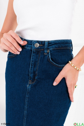 Жіноча синя джинсова спідниця з розрізом