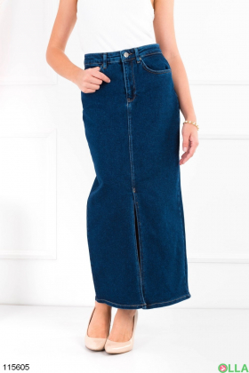 Women's blue denim skirt with slit