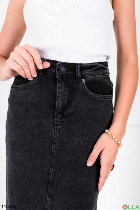 Жіноча темно-сіра джинсова спідниця з розрізом