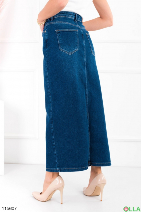 Женская синяя джинсовая юбка с разрезом