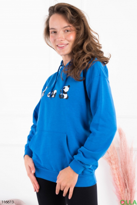 Women's blue printed hoodie