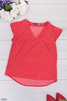 Women's red blouse with polka dots