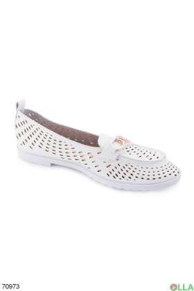 Women's white ballerinas with perforations