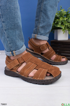 Мужские коричневые сандалии из комбинированого материала