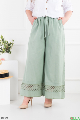 Жіночі зелені брюки-палаццо батал