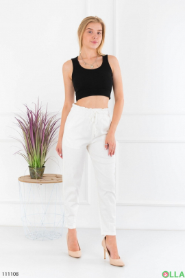 Women's white pants with an elastic band