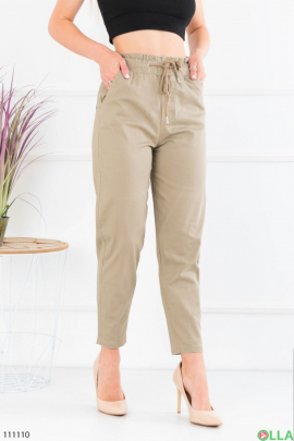 Жіночі брюки кольору хакі на резинці