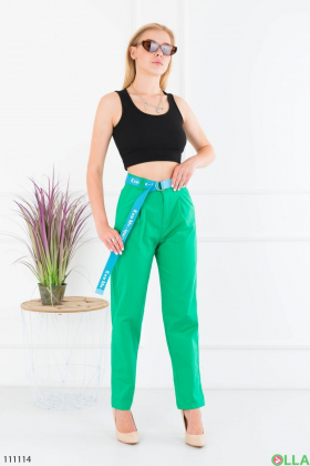 Women's green banana pants with belt