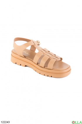 Women's beige sandals with tractor soles