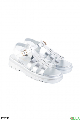 Women's silver sandals with tractor soles
