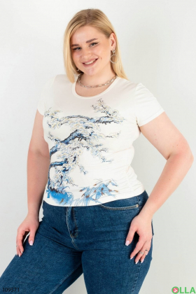 Жіноча футболка молочного кольору з малюнком