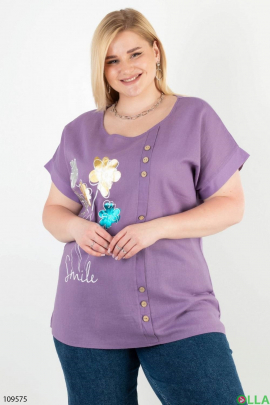 Women's purple T-shirt batal with a pattern