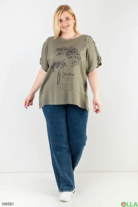 Women's T-shirt batal khaki with a pattern
