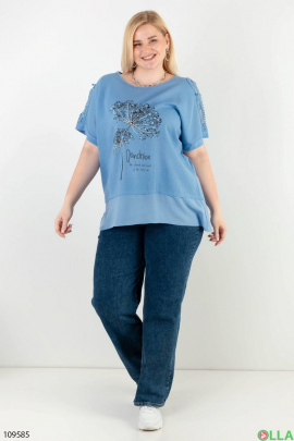 Women's blue t-shirt batal with a pattern