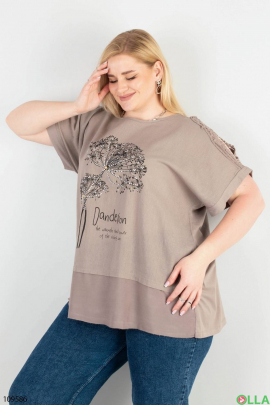 Жіноча коричнева футболка з малюнком