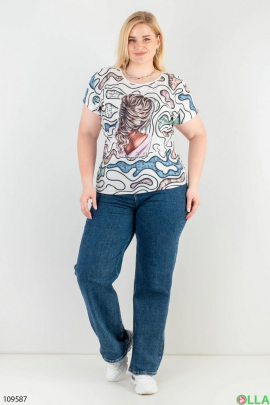 Жіноча різнокольорова футболка з малюнком