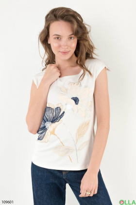 Women's light beige t-shirt with a pattern