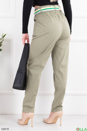 Women's khaki banana pants with belt