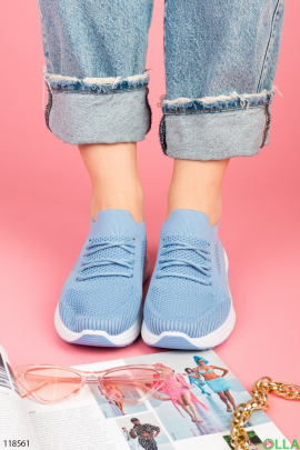 Женские голубые кроссовки из текстиля
