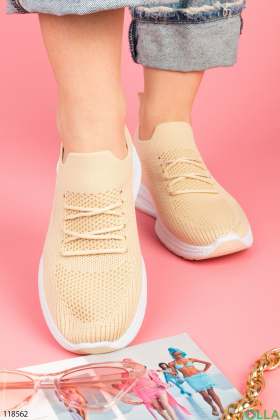 Женские светло-бежевые кроссовки из текстиля