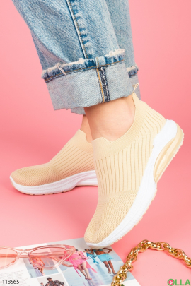 Женские светло-бежевые кроссовки из текстиля