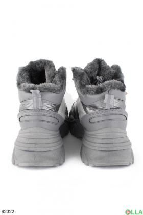 Жіночі зимові сірі кросівки з еко-шкіри