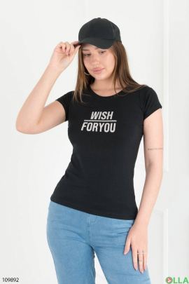 Women's black T-shirt with an inscription