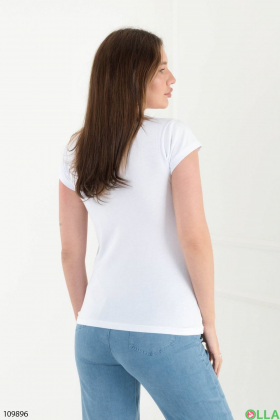 Women's white T-shirt with an inscription