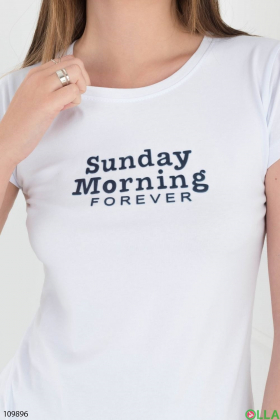 Women's white T-shirt with an inscription