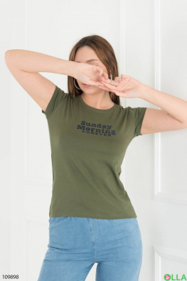 Женская футболка цвета хаки с надписью