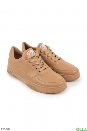 Women's beige sneakers made of eco-leather