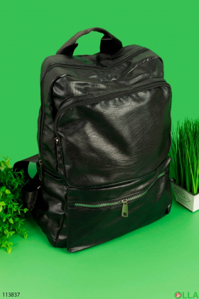 Men's black eco-leather backpack