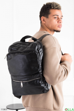 Men's black eco-leather backpack