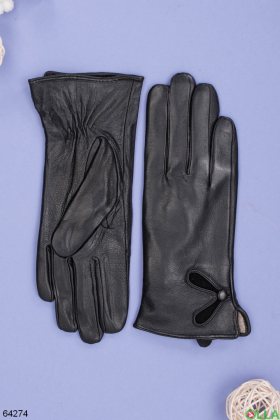 Жіночі зимові чорні рукавички з еко-шкіри