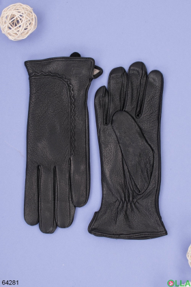 Женские зимние черные перчатки из эко-кожи